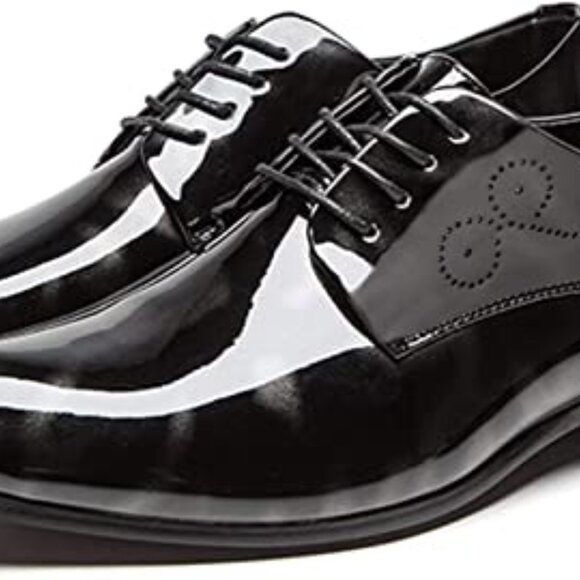 Santimon Men's US 9.5 - 12 Black Patent Leather Lace Up Derby Pointed Toe Shoes - Picture 8 of 10